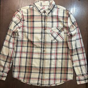 Levi's Men's Casual Plaid Shirt - Cream and Red